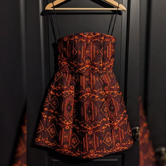 Alice + Olivia Womens Nikki Metallic Jacquard Mini Dress Orange 0 Alice + Olivia Womens Nikki Metallic Jacquard Mini Dress Orange 0